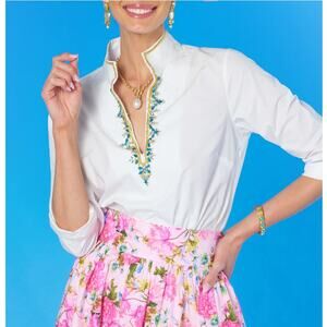 NicoBlu Women's Pure White Crystals & Gold Embellishment Circe Tunic Size XS